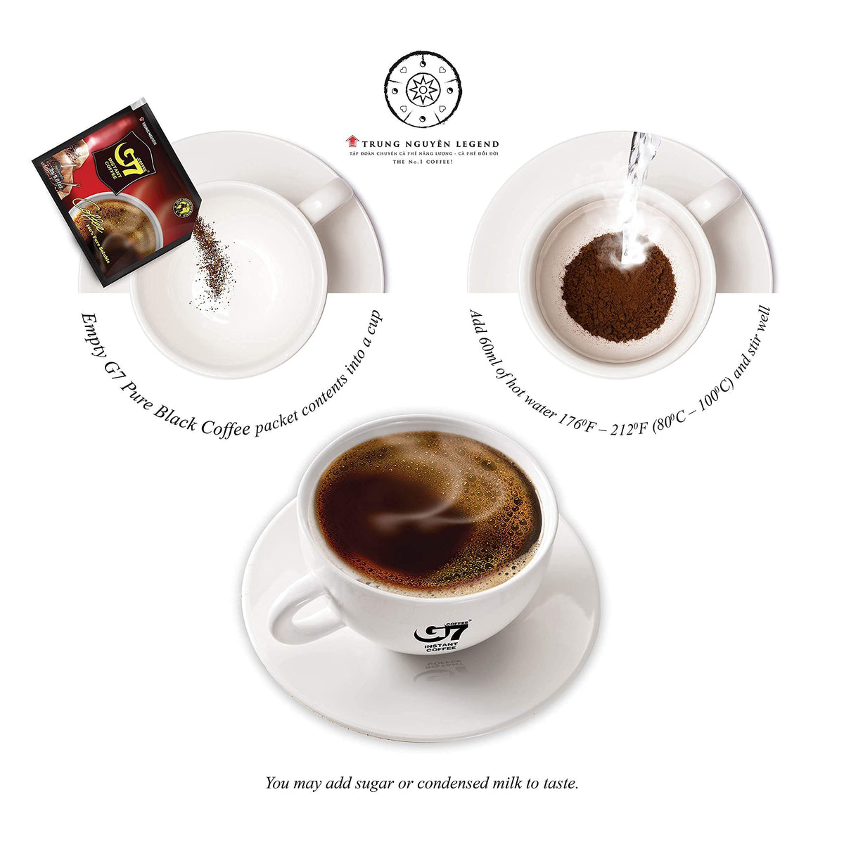 TRUNG NGUYEN G7 Pure Black Instant Coffee — 100% Soluble, Sugar-Free, Bold Vietnamese Coffee (200 Sachets per Bag)