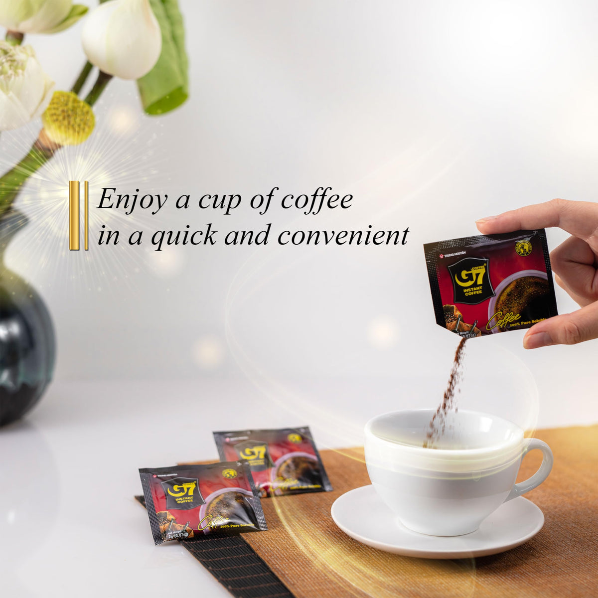 TRUNG NGUYEN G7 Pure Black Instant Coffee — 100% Soluble, Sugar-Free, Bold Vietnamese Coffee (200 Sachets per Bag)