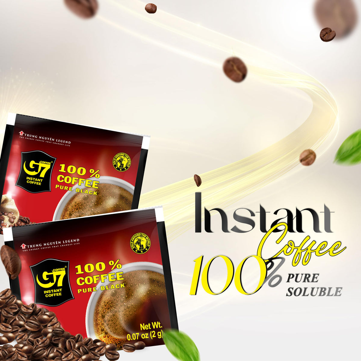 TRUNG NGUYEN G7 Pure Black Instant Coffee — 100% Soluble, Sugar-Free, Bold Vietnamese Coffee (200 Sachets per Bag)