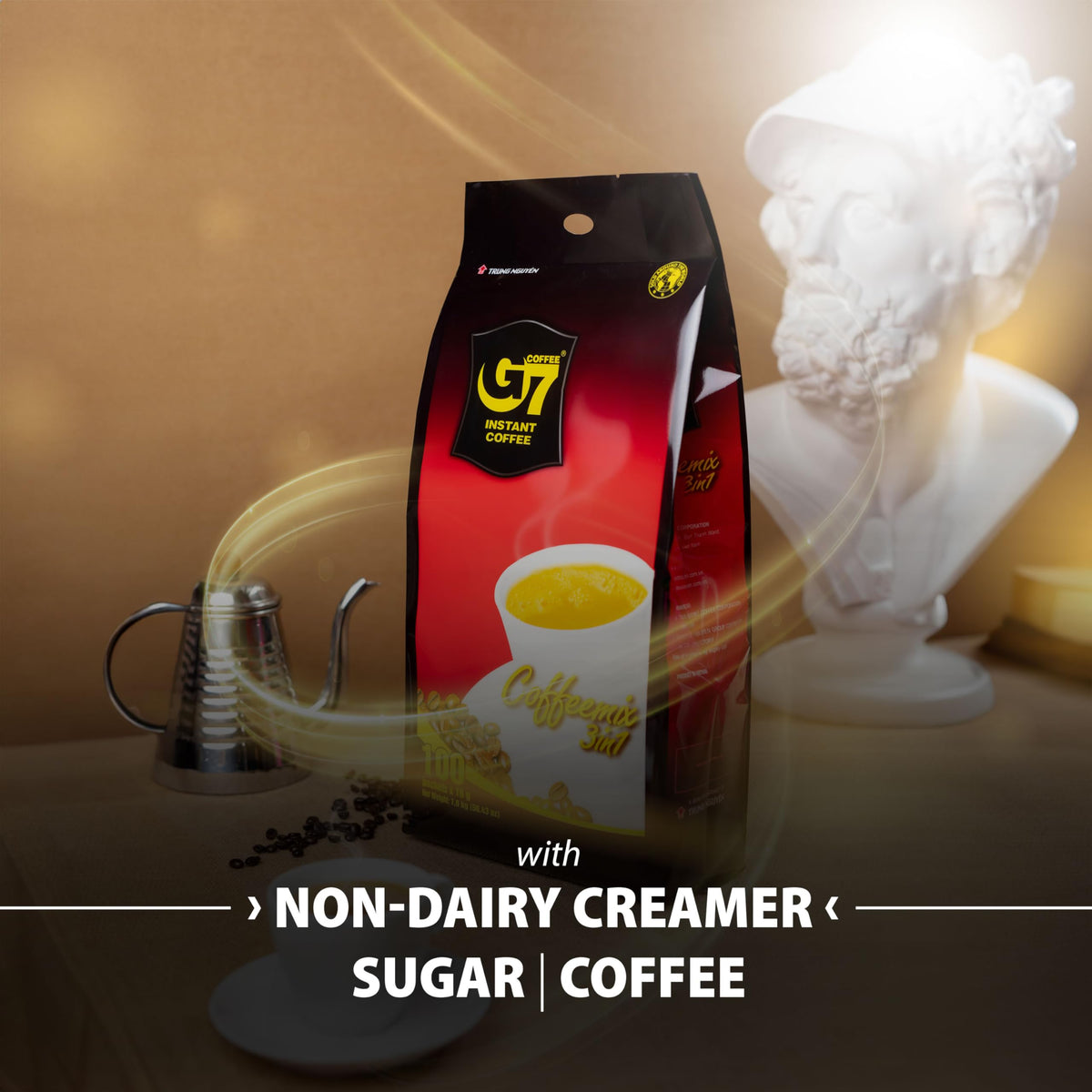TRUNG NGUYÊN Legend G7 Instant Coffee - 3-in-1 with NANO+ Technology, Roasted Ground Blend, Non-dairy Creamer & Sugar (100 Sticks)