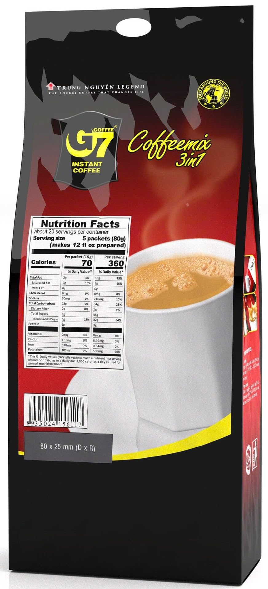 TRUNG NGUYÊN Legend G7 Instant Coffee - 3-in-1 with NANO+ Technology, Roasted Ground Blend, Non-dairy Creamer & Sugar (100 Sticks)