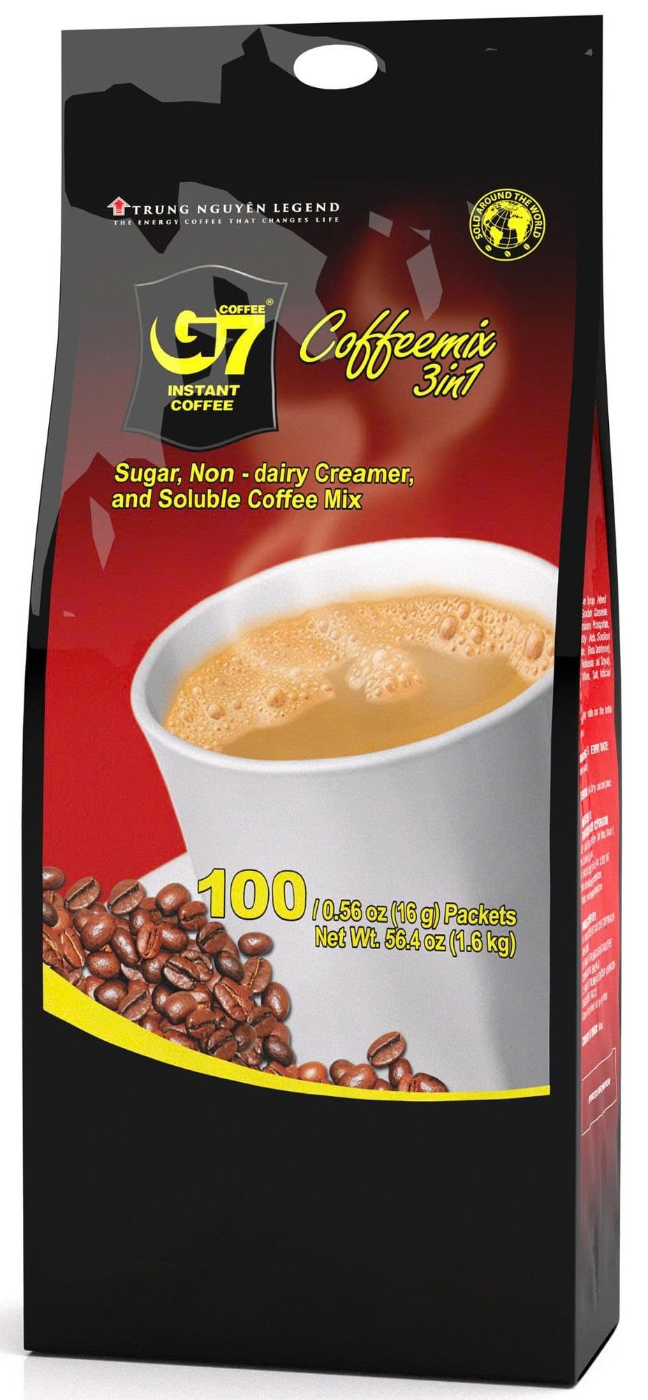 TRUNG NGUYÊN Legend G7 Instant Coffee - 3-in-1 with NANO+ Technology, Roasted Ground Blend, Non-dairy Creamer & Sugar (100 Sticks)