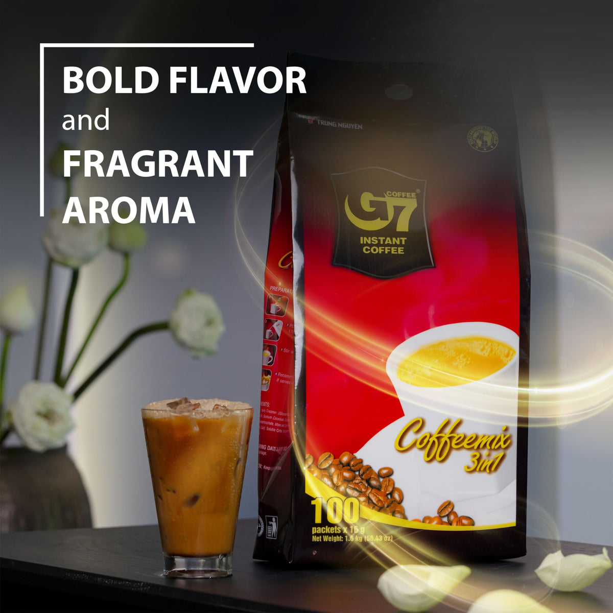 TRUNG NGUYÊN Legend G7 Instant Coffee - 3-in-1 with NANO+ Technology, Roasted Ground Blend, Non-dairy Creamer & Sugar (100 Sticks)