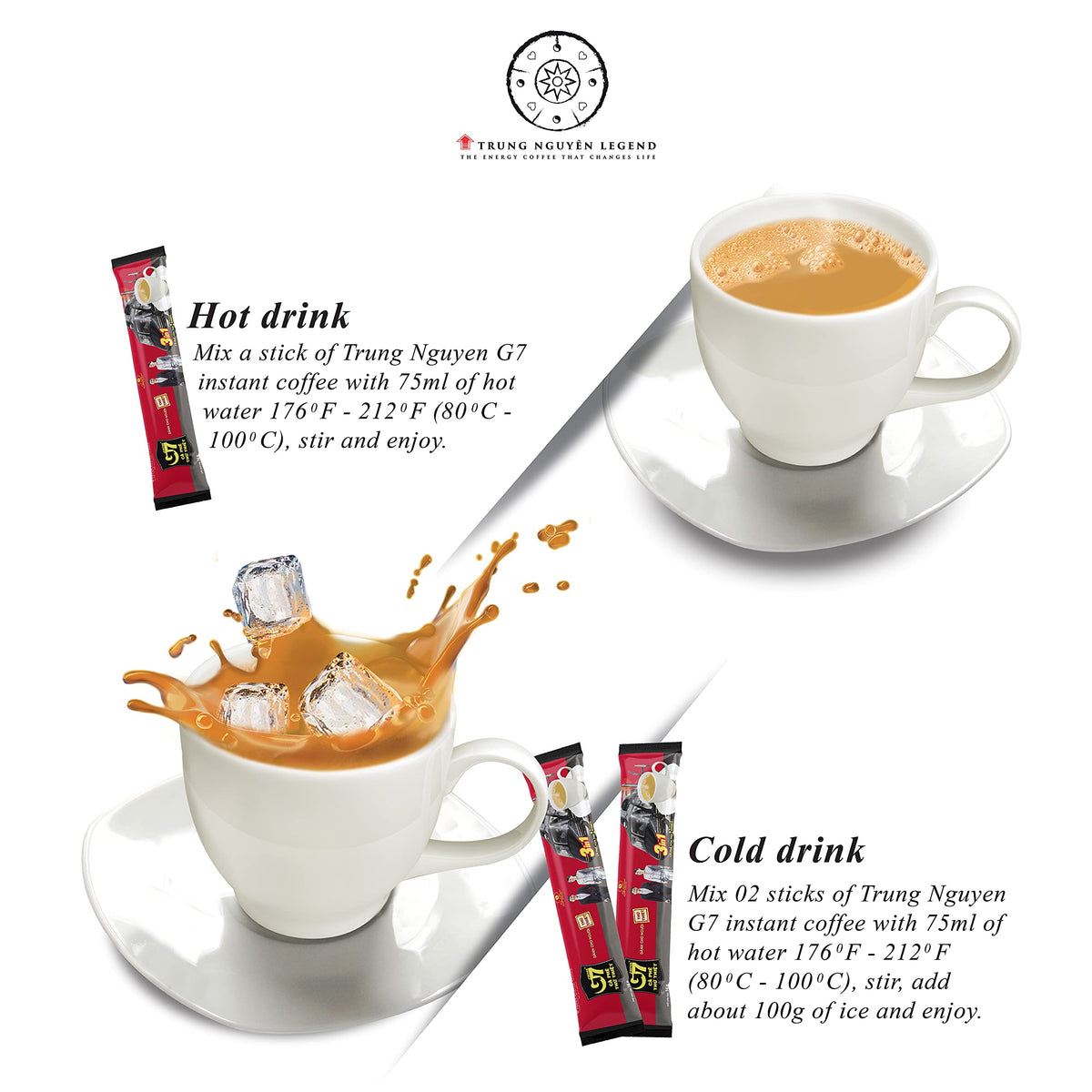 TRUNG NGUYÊN Legend G7 Instant Coffee - 3-in-1 with NANO+ Technology, Roasted Ground Blend, Non-dairy Creamer & Sugar (100 Sticks)