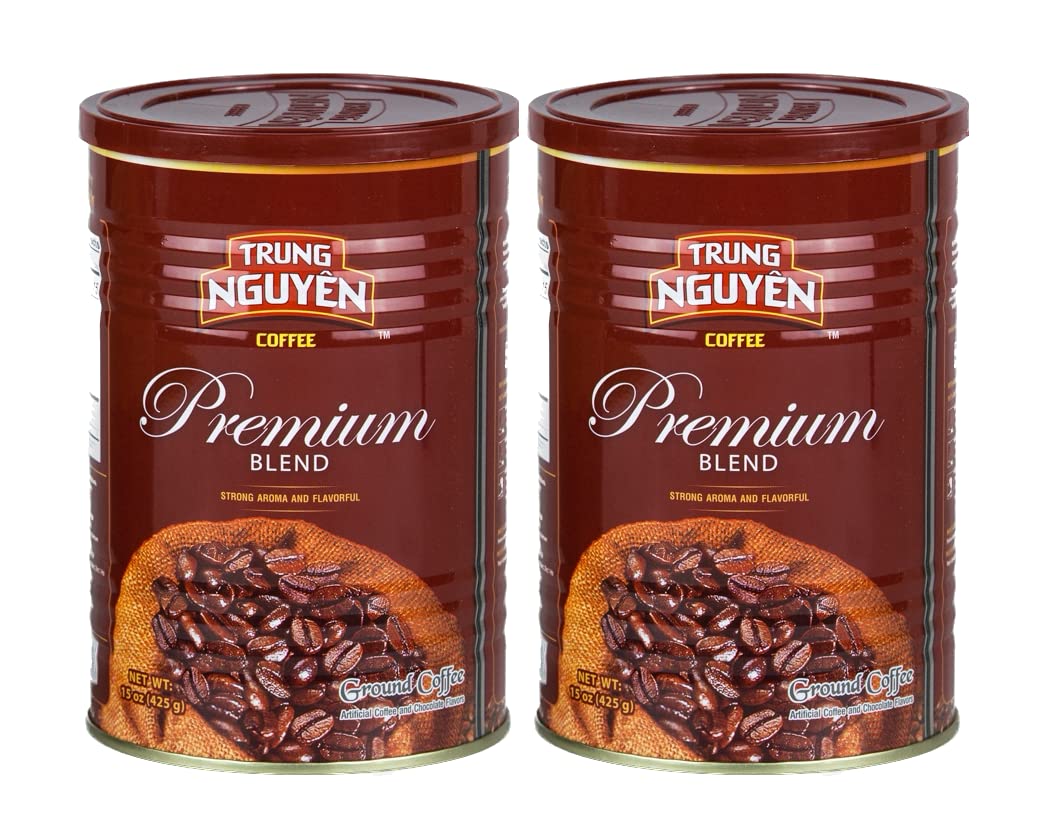 Trung Nguyen Premium Blend — Strong Arabica & Robusta Coffee, Chocolate Notes (15 oz Can, Pack of 2)