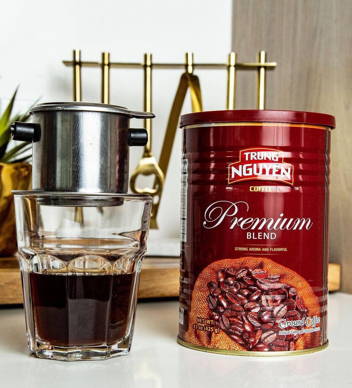 Trung Nguyen Premium Blend — Strong Arabica & Robusta Coffee, Chocolate Notes (15 oz Can, Pack of 2)