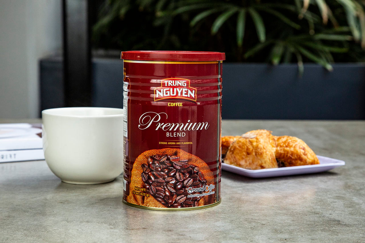 Trung Nguyen Premium Blend — Strong Arabica & Robusta Coffee, Chocolate Notes (15 oz Can, Pack of 2)
