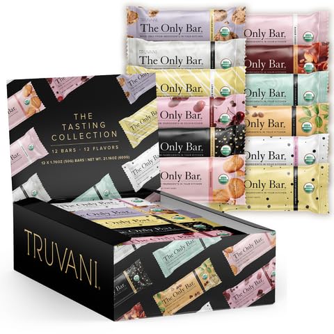 Truvani Plant Based Snack Bars | Variety 12 Pack | 5-8g Protein | USDA Organic & Vegan | Dairy, Soy & Gluten Free | Individually Wrapped