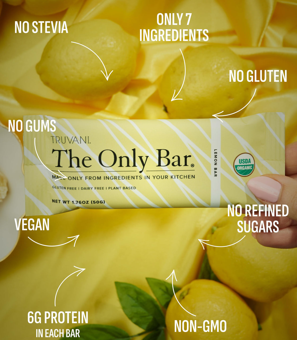 Truvani Lemon Bar 12 Pack – Plant-Based, 6g Protein, USDA Organic & Vegan | Dairy, Gluten & Soy Free