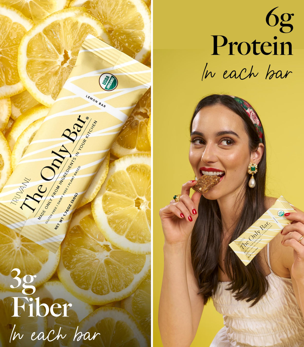 Truvani Lemon Bar 12 Pack – Plant-Based, 6g Protein, USDA Organic & Vegan | Dairy, Gluten & Soy Free
