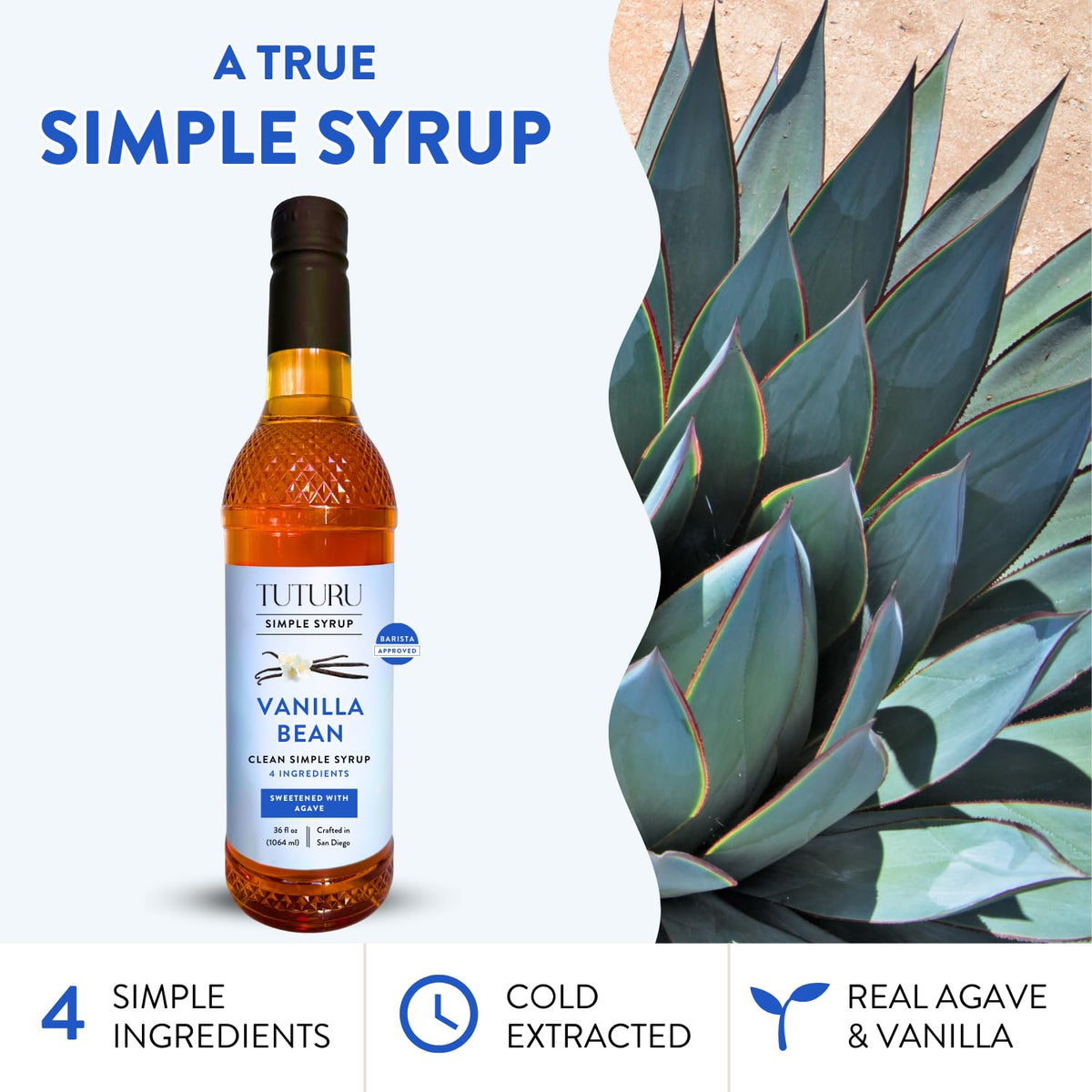 Tuturu Botanical Coffee Vanilla Agave Syrup – Real Vanilla & Organic Agave, 36 oz