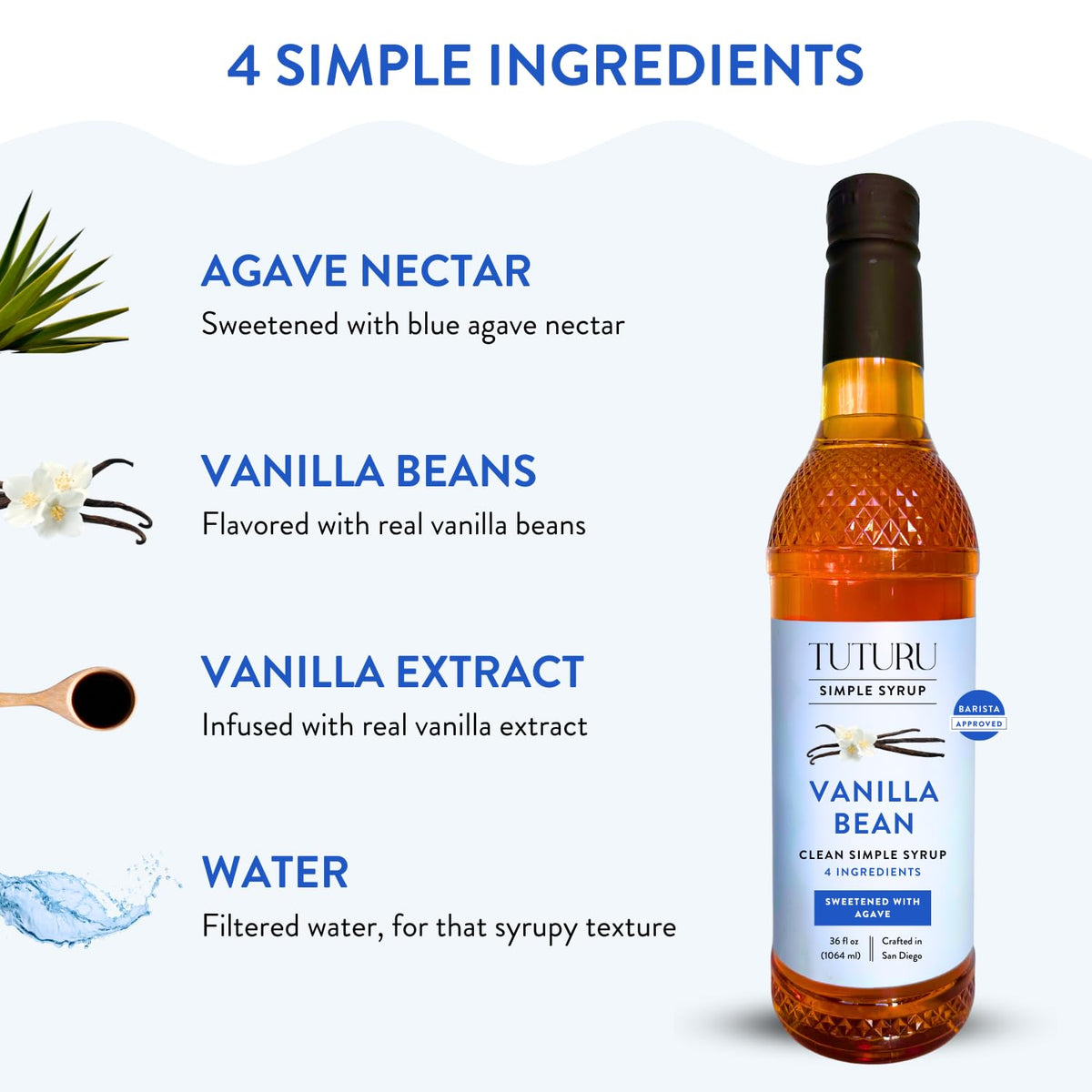 Tuturu Botanical Coffee Vanilla Agave Syrup – Real Vanilla & Organic Agave, 36 oz