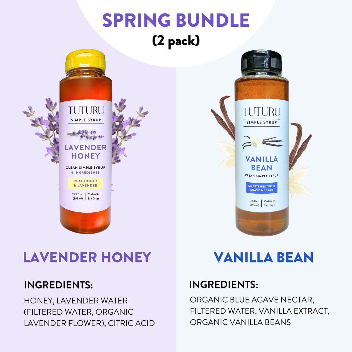 Spring Syrup Bundle: Lavender & Vanilla Simple Syrups (13.5 oz, 2-Pack) | Tuturu Botanical Coffee