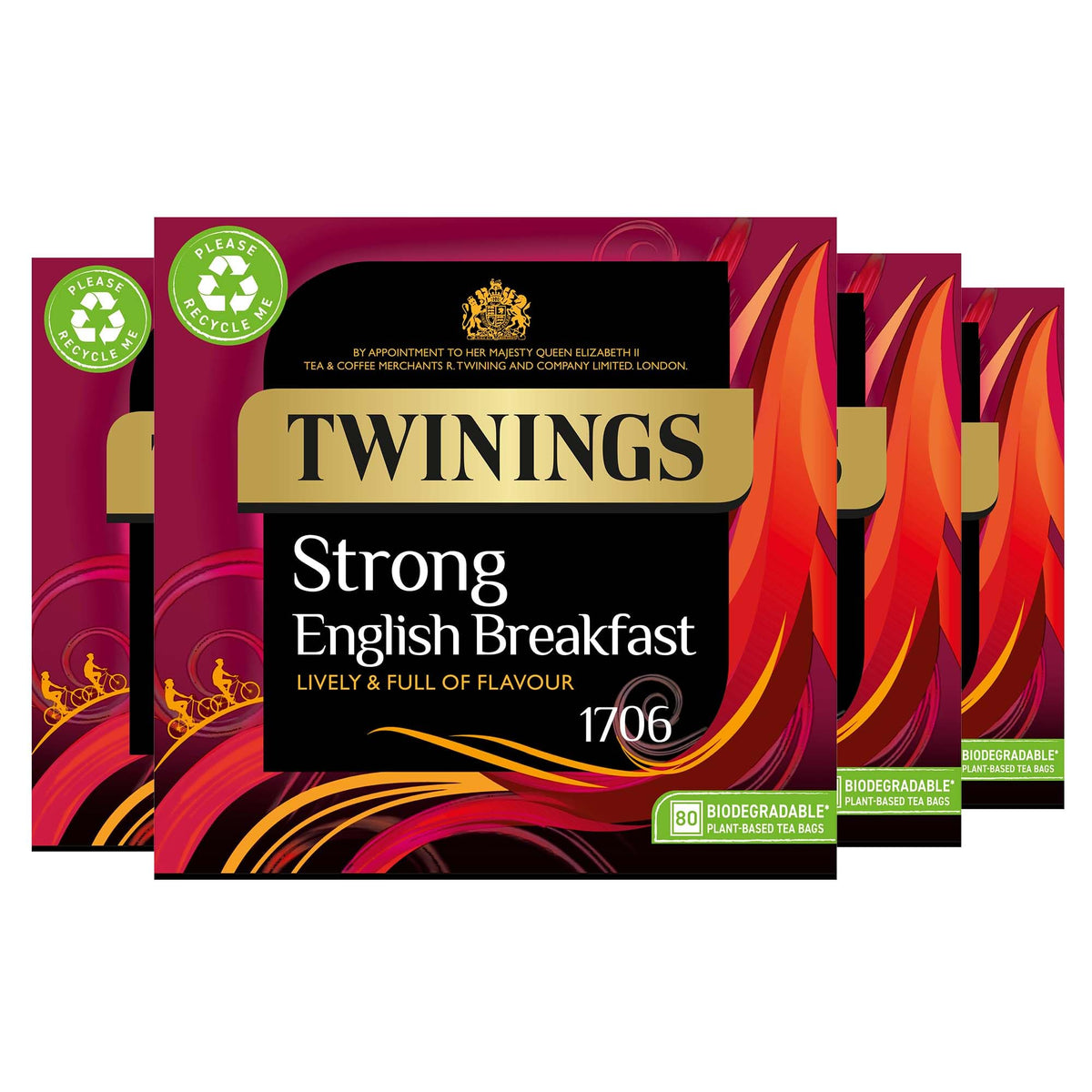 Twinings 1706 Strong Breakfast 80's – Pack of 4 (320 Tea Bags) | Bold Assam & Kenyan Blend