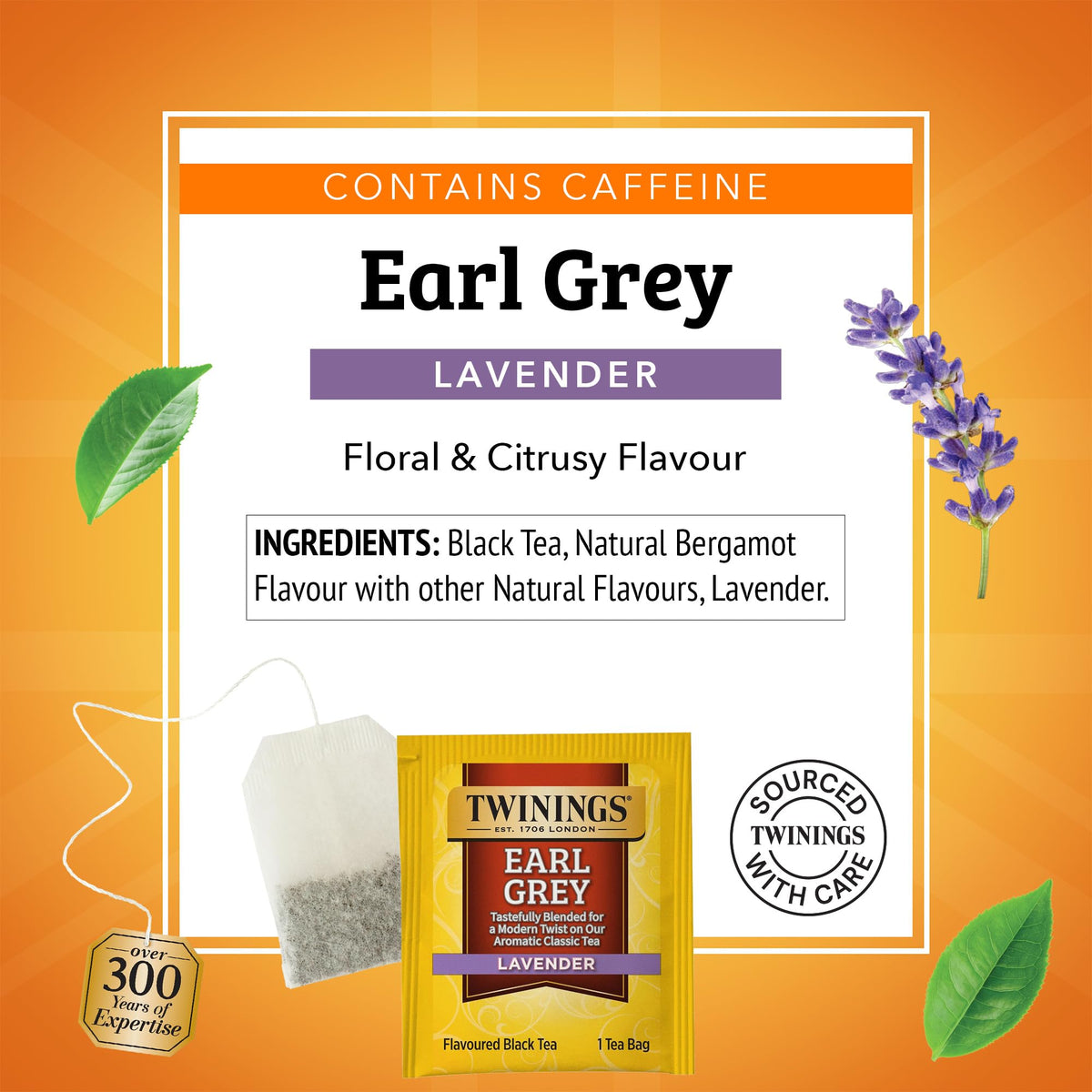 Twinings Earl Grey Lavender Black Tea Bags — 120 Count (Pack of 6), Citrus & Bergamot, Caffeinated