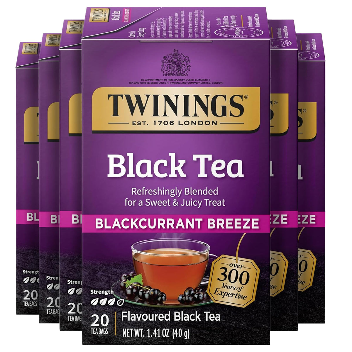 Twinings Blackcurrant Breeze Black Tea Bags – 120 Count (Pack of 6), Caffeinated