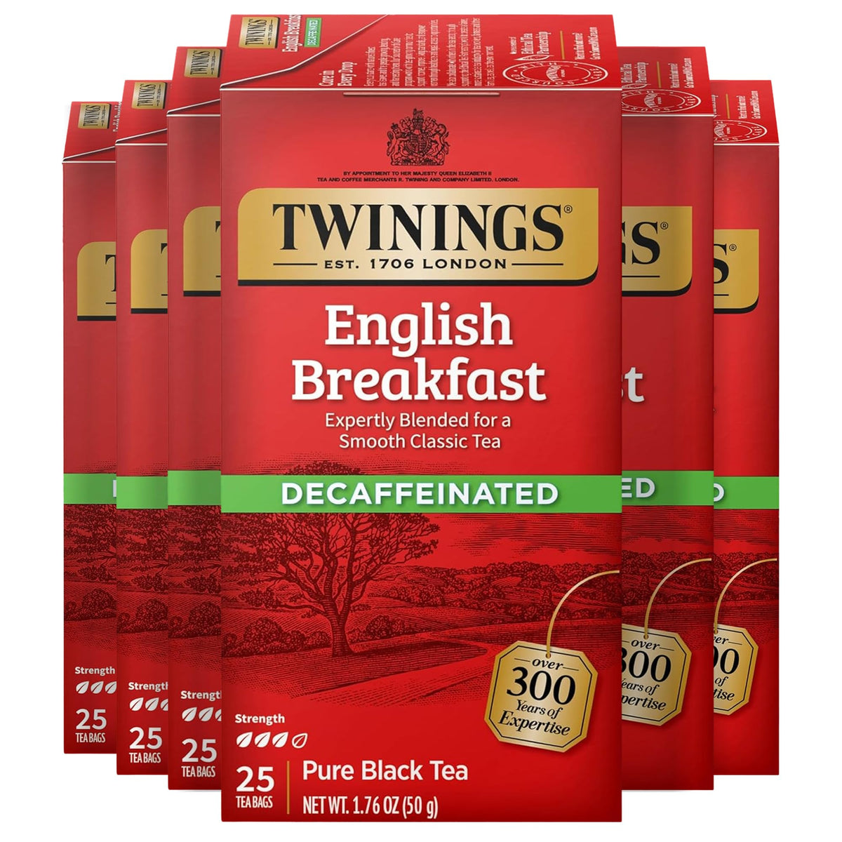 Twinings Decaffeinated English Breakfast Tea Bags – 150 Count (6 x 25 Bags), Smooth & Full-Bodied