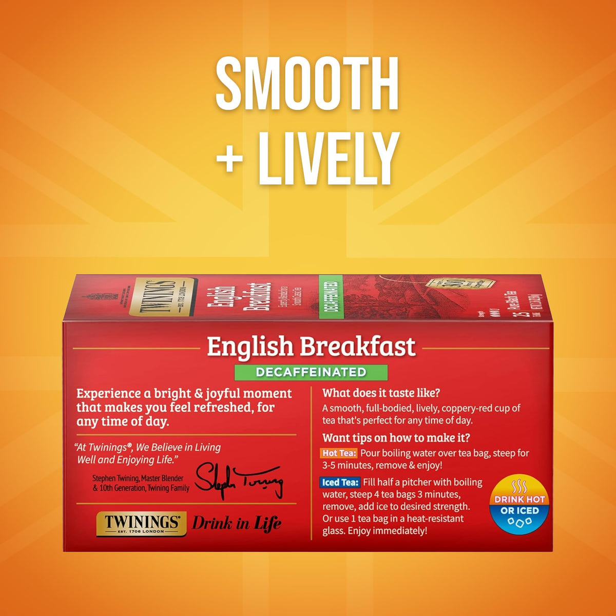 Twinings Decaffeinated English Breakfast Tea Bags – 150 Count (6 x 25 Bags), Smooth & Full-Bodied