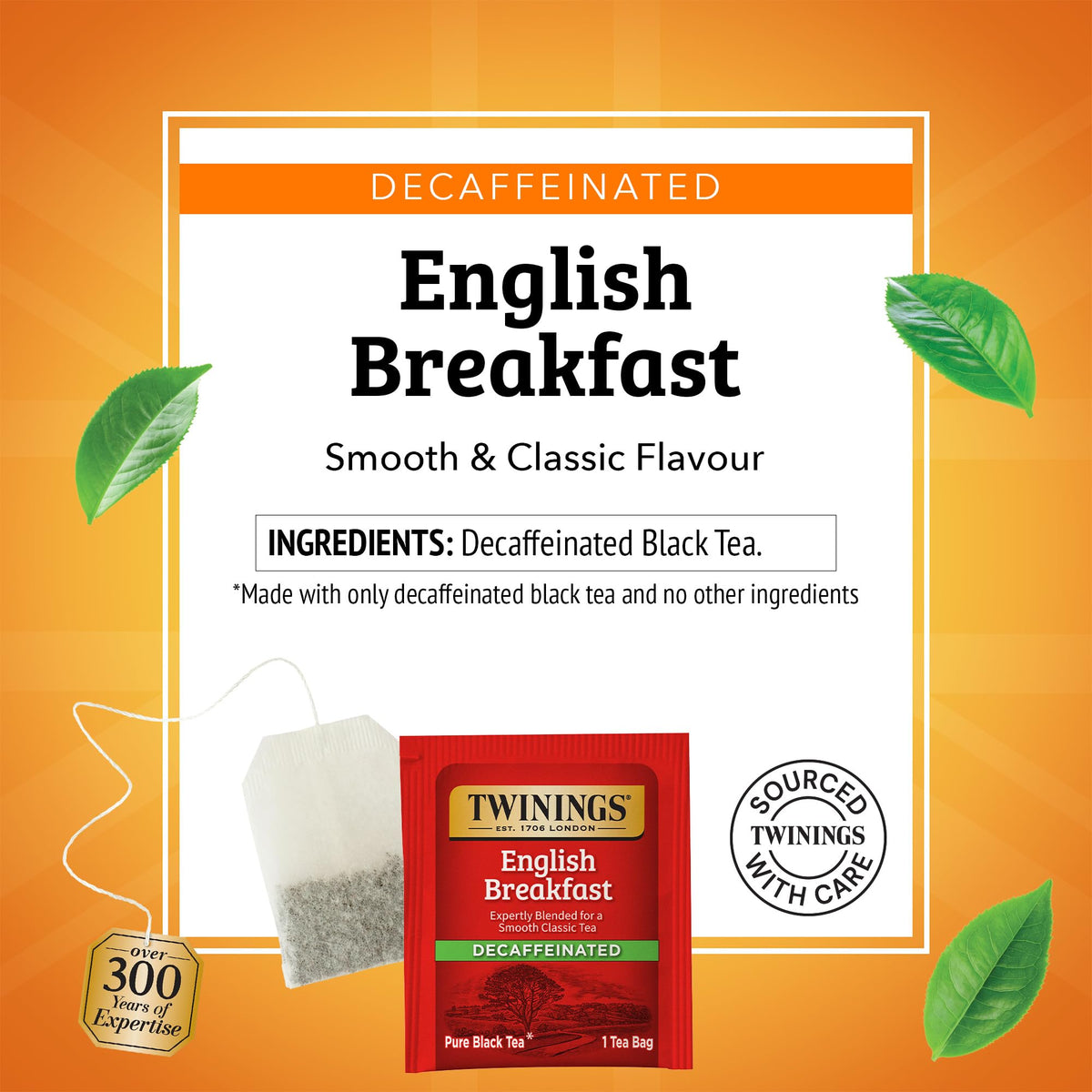 Twinings Decaffeinated English Breakfast Tea Bags – 150 Count (6 x 25 Bags), Smooth & Full-Bodied