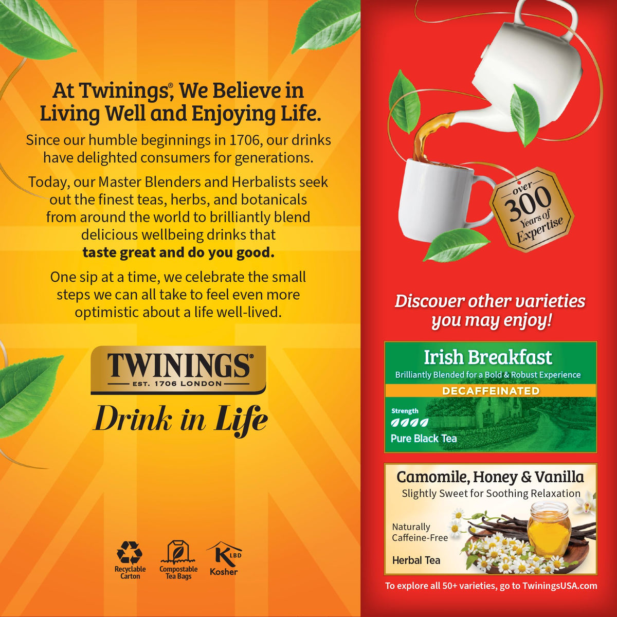 Twinings Decaffeinated English Breakfast Tea Bags – 150 Count (6 x 25 Bags), Smooth & Full-Bodied