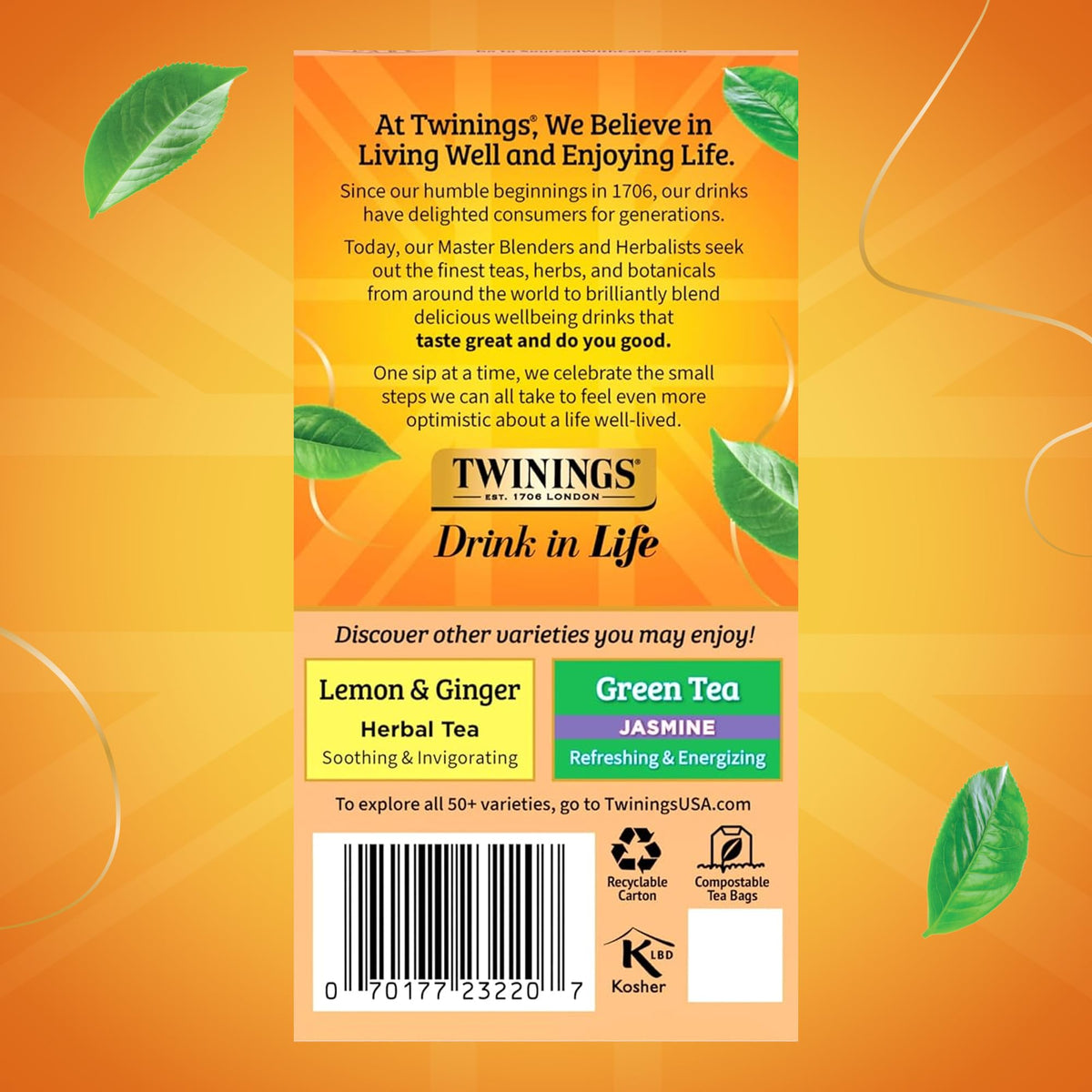 Twinings Peach & Orange Herbal Tea - Naturally Caffeine-Free, 120 Bags (Pack of 6)