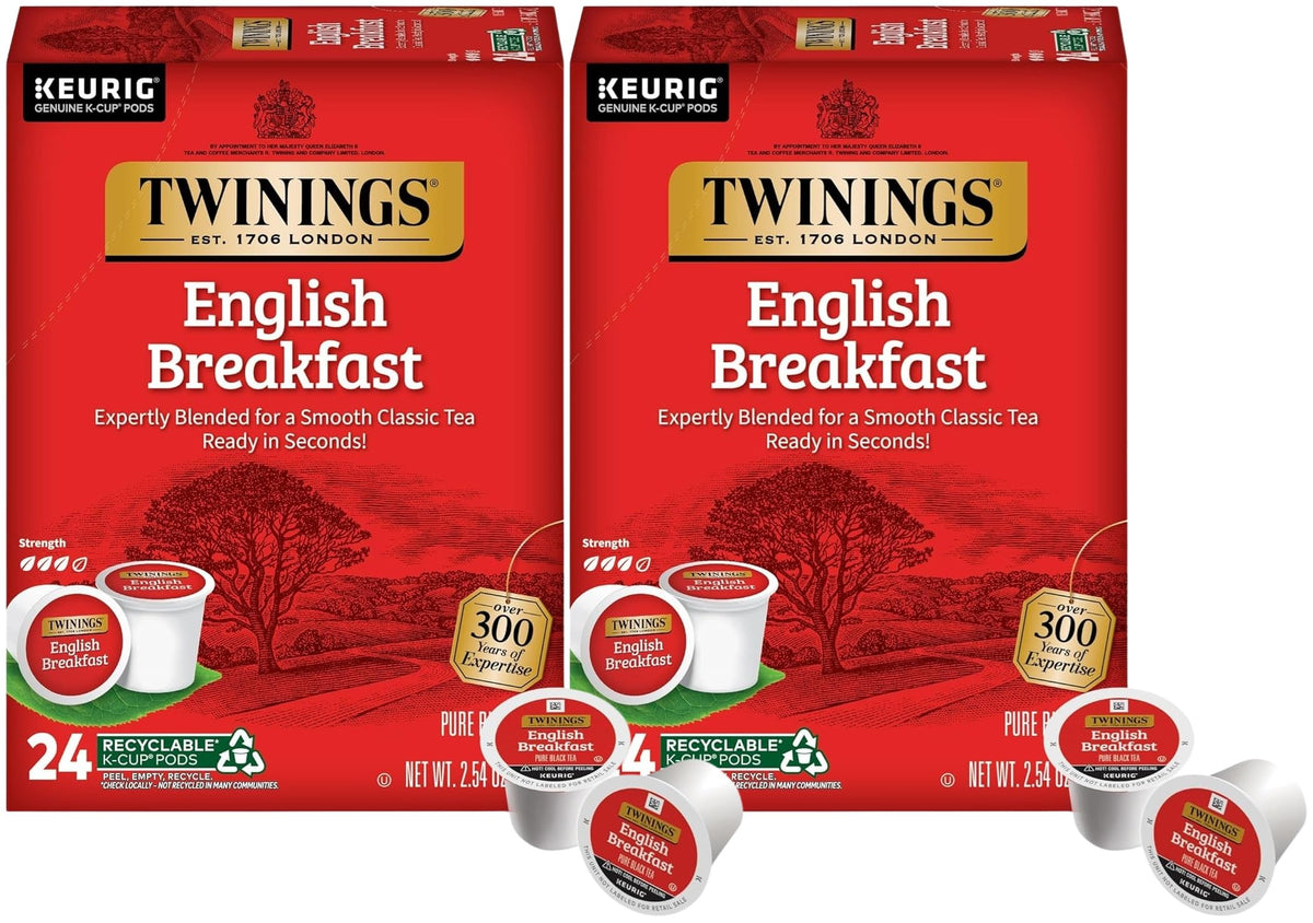 Twinings English Breakfast Tea Pods for Keurig – Pack of 2 (48 Pods), Caffeinated Black Tea