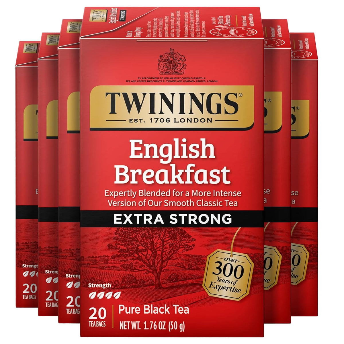 Twinings Extra Strong English Breakfast Tea – 120 Bags, Pack of 6 | Robust, Caffeinated & Individually Wrapped