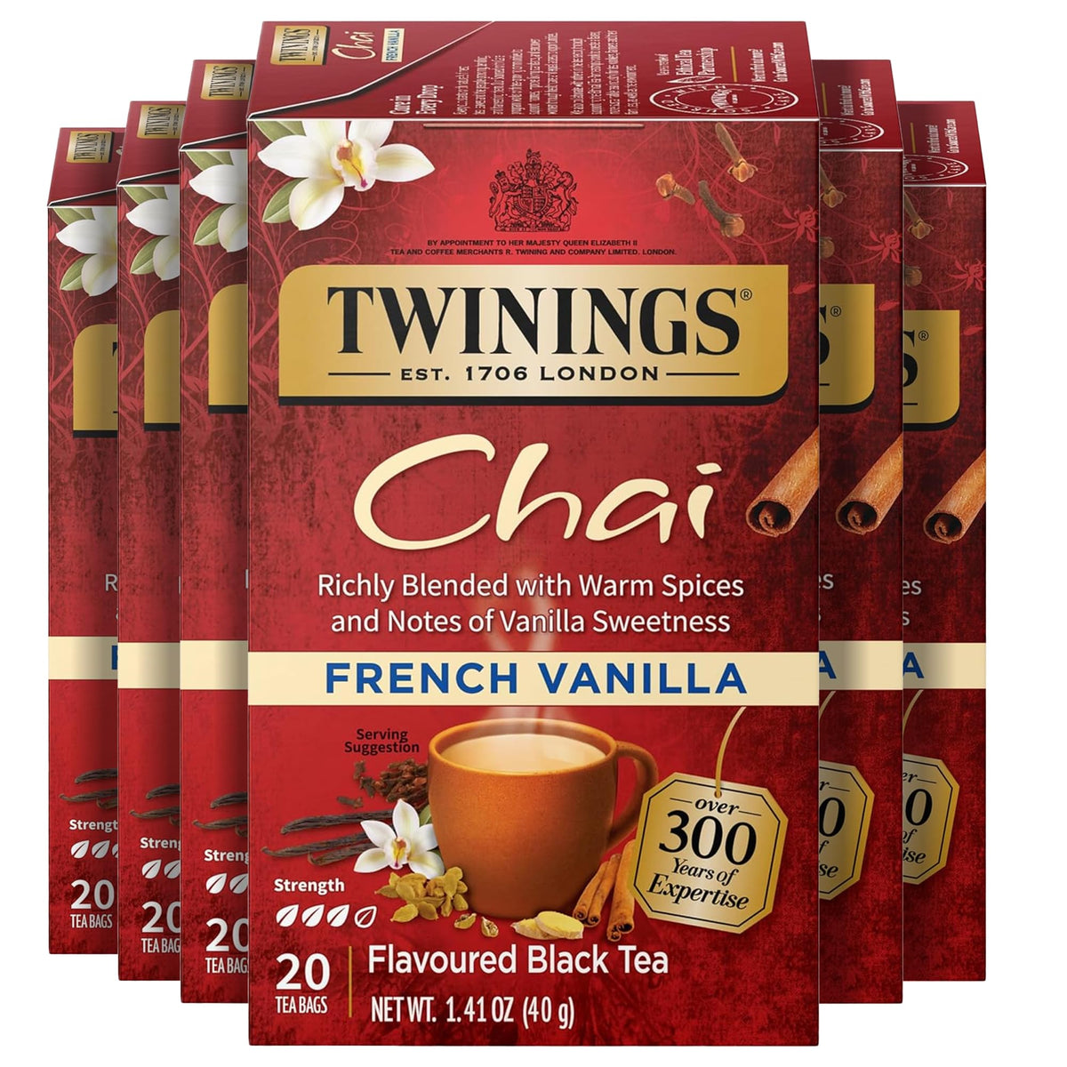 Twinings French Vanilla Chai Black Tea Bags – 120 Count (Pack of 6)