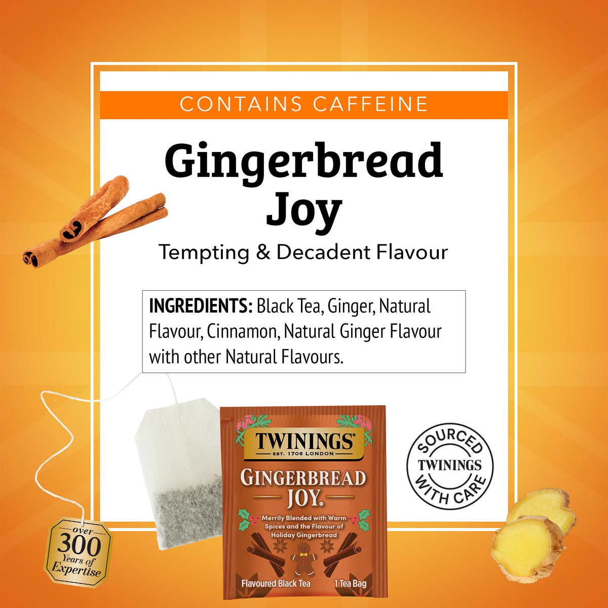Twinings Gingerbread Joy Black Tea – 120 Bags (6 Pack) with Ginger & Cinnamon, Caffeinated