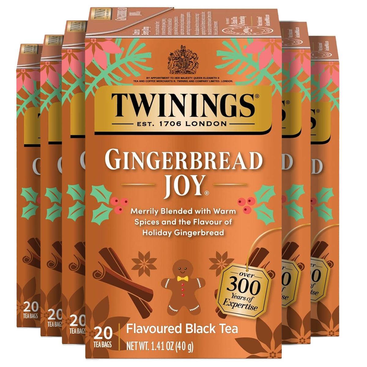 Twinings Gingerbread Joy Black Tea – 120 Bags (6 Pack) with Ginger & Cinnamon, Caffeinated