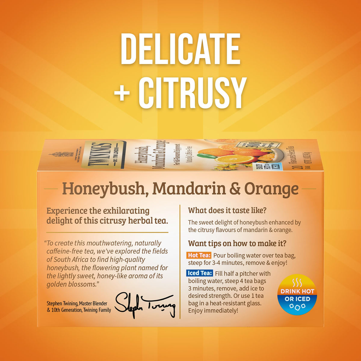 Twinings Honeybush Mandarin Orange Herbal Tea – Naturally Caffeine-Free, 120 Teabags (6-Pack)