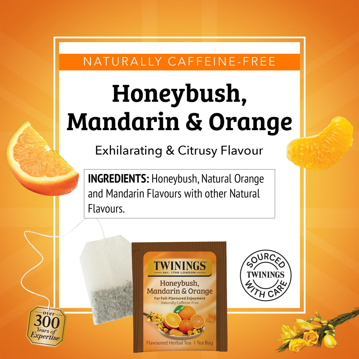 Twinings Honeybush Mandarin Orange Herbal Tea – Naturally Caffeine-Free, 120 Teabags (6-Pack)