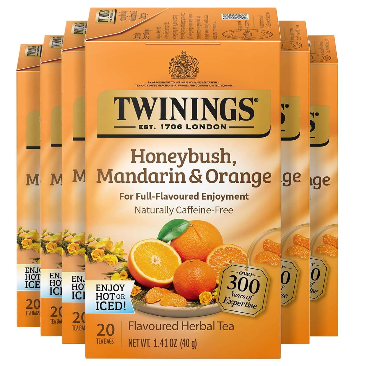 Twinings Honeybush Mandarin Orange Herbal Tea – Naturally Caffeine-Free, 120 Teabags (6-Pack)