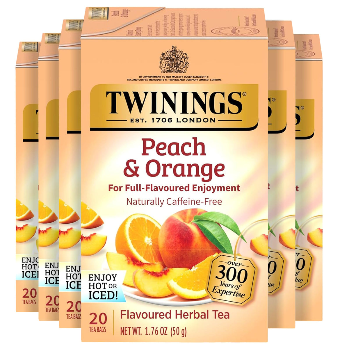 Twinings Peach & Orange Herbal Tea - Naturally Caffeine-Free, 120 Bags (Pack of 6)