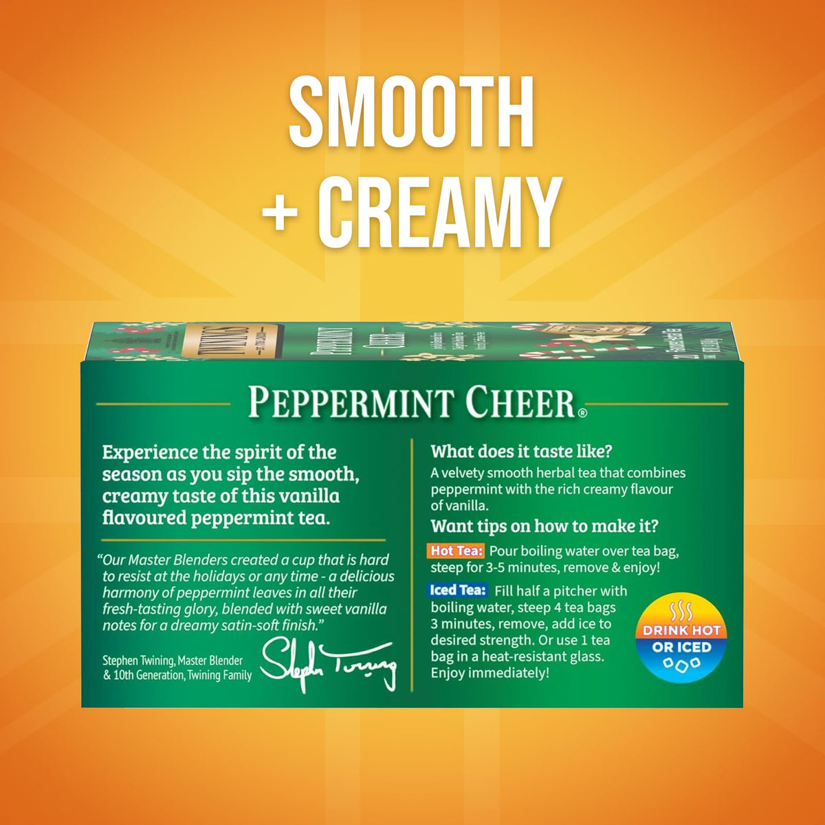 Twinings Peppermint Cheer Herbal Tea – Vanilla Peppermint Infusion, Caffeine-Free, 120 Bags (Pack of 6)