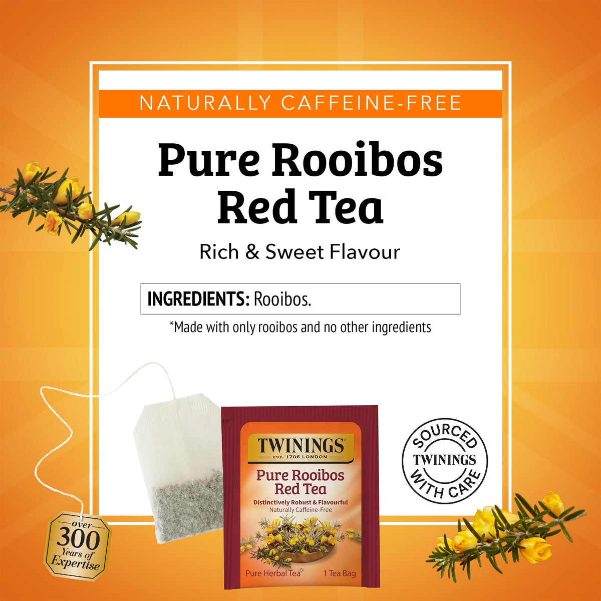 Twinings Pure Rooibos Red Herbal Tea Bags – 120 Teabags (Pack of 6), Caffeine-Free