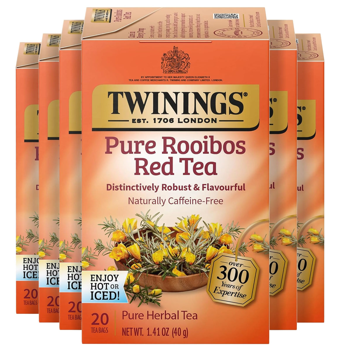 Twinings Pure Rooibos Red Herbal Tea Bags – 120 Teabags (Pack of 6), Caffeine-Free
