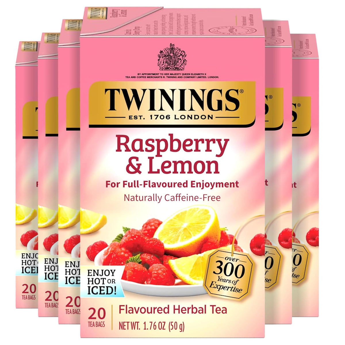 Twinings Raspberry & Lemon Herbal Tea — 120 Bags, Naturally Caffeine-Free