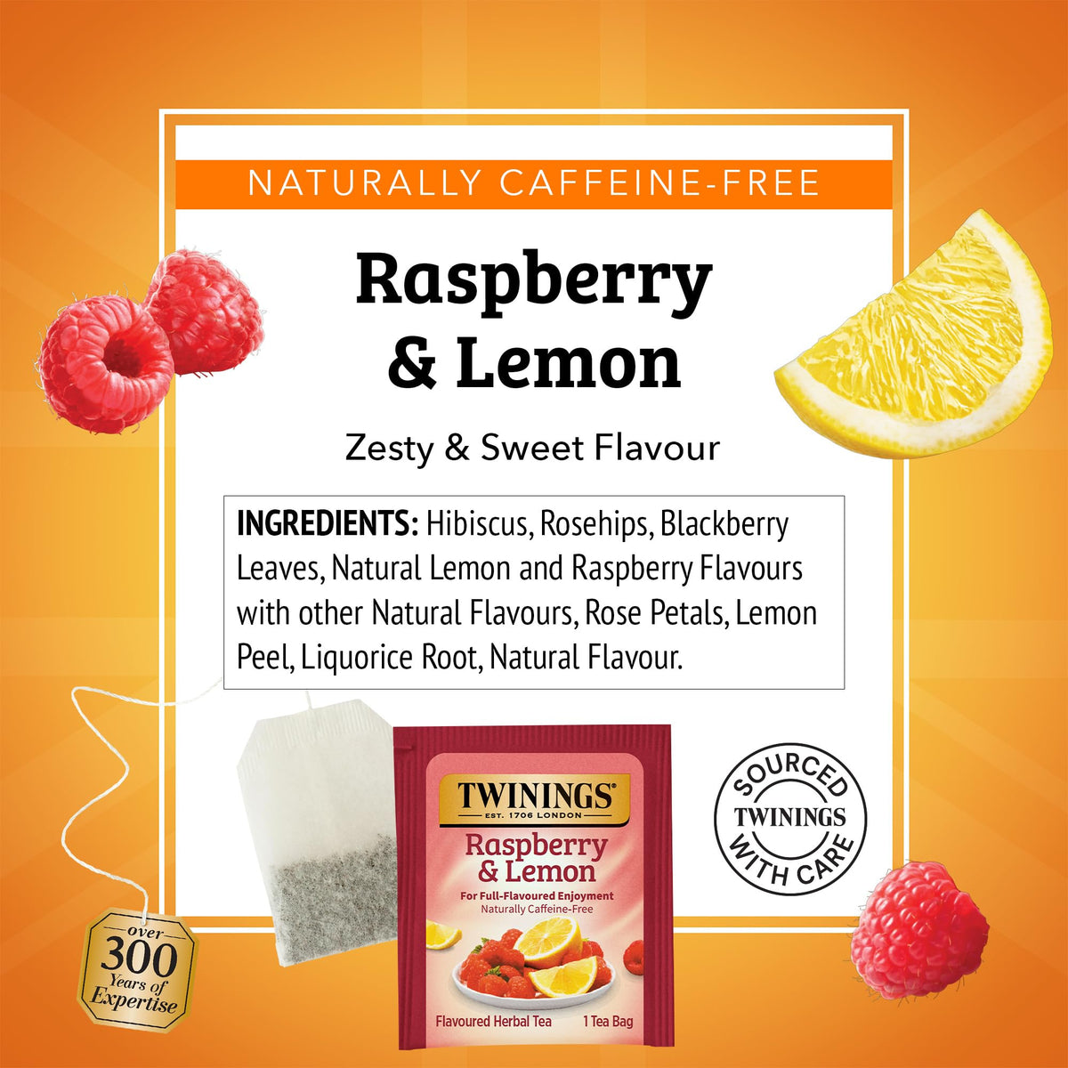 Twinings Raspberry & Lemon Herbal Tea — 120 Bags, Naturally Caffeine-Free