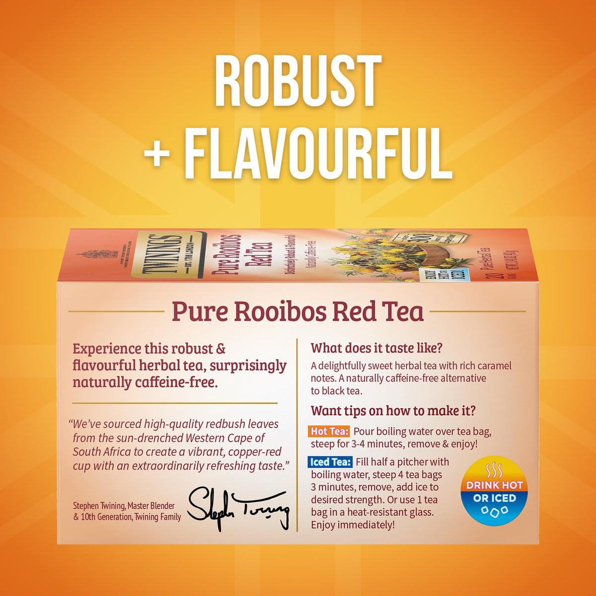 Twinings Pure Rooibos Red Herbal Tea Bags – 120 Teabags (Pack of 6), Caffeine-Free
