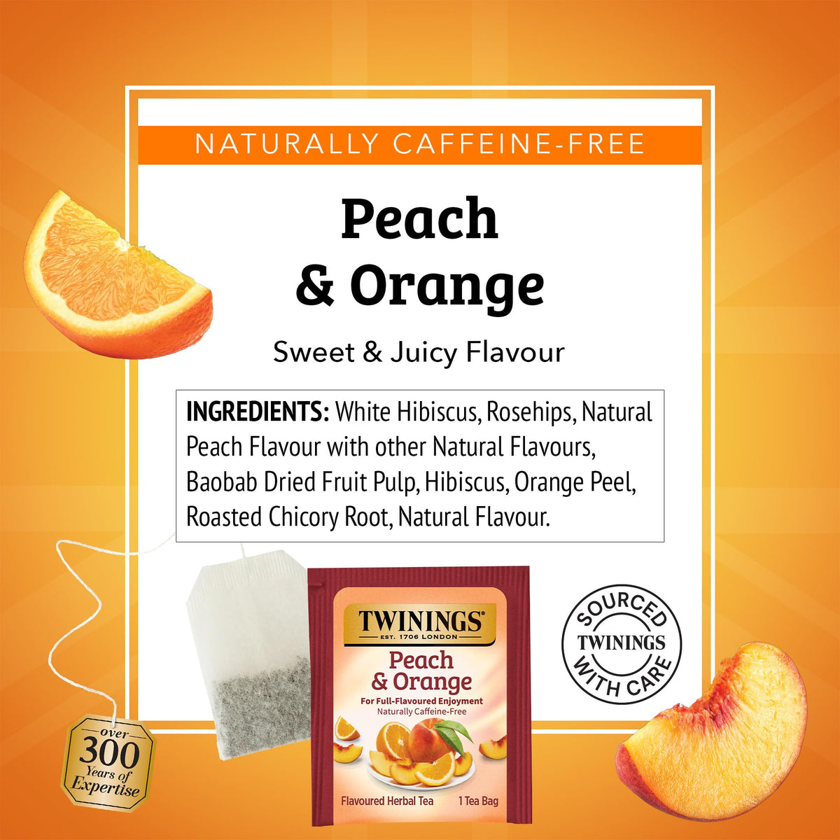 Twinings Peach & Orange Herbal Tea - Naturally Caffeine-Free, 120 Bags (Pack of 6)