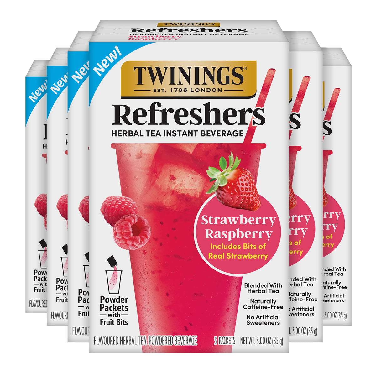 Twinings Strawberry Raspberry Refreshers – Café-Style, Naturally Caffeine-Free Herbal Tea, 30 Packets