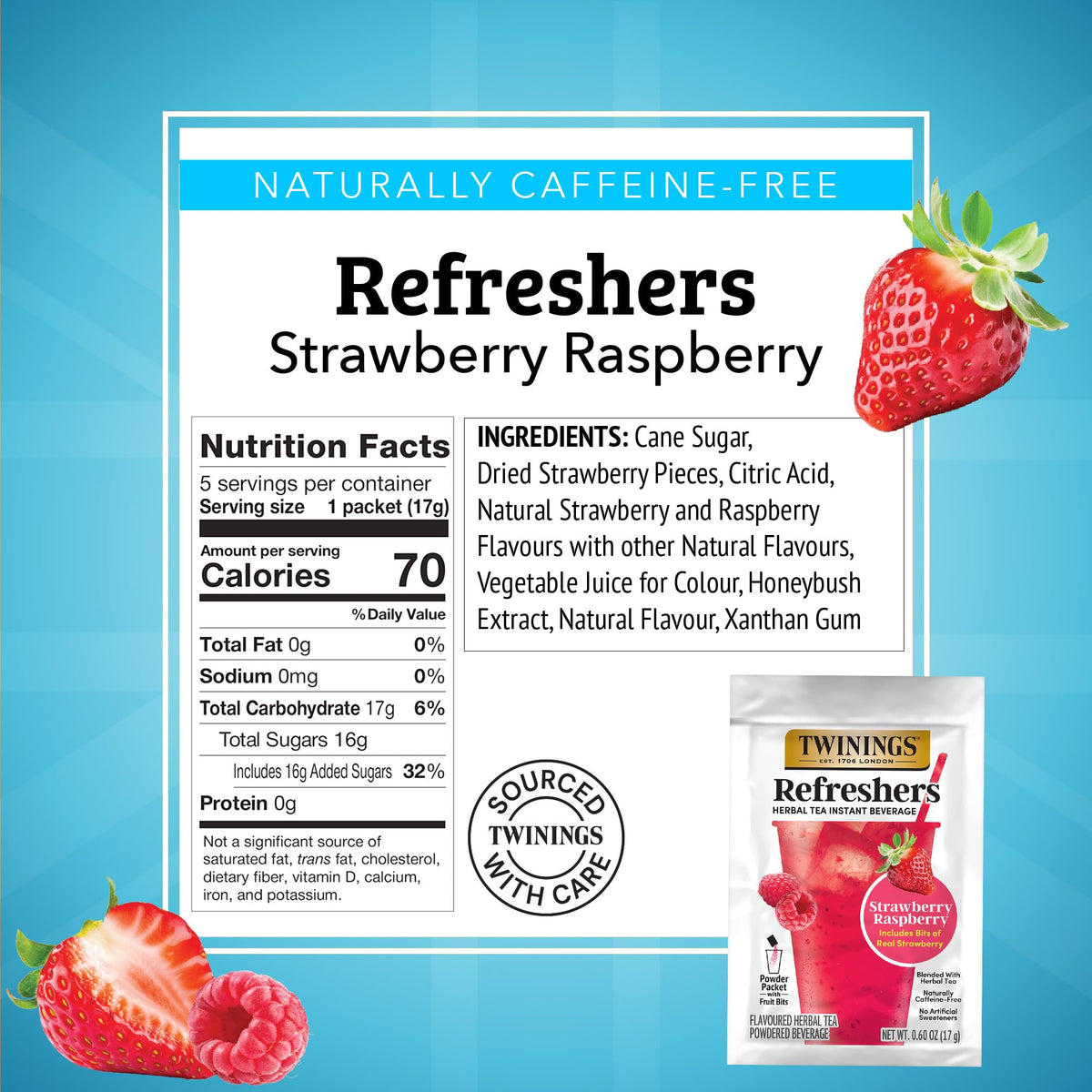 Twinings Strawberry Raspberry Refreshers – Café-Style, Naturally Caffeine-Free Herbal Tea, 30 Packets