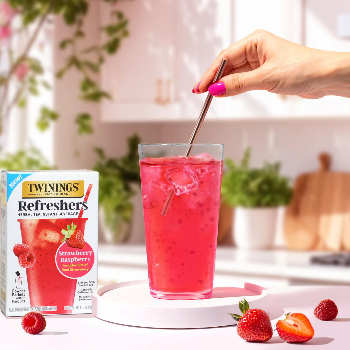Twinings Strawberry Raspberry Refreshers – Café-Style, Naturally Caffeine-Free Herbal Tea, 30 Packets
