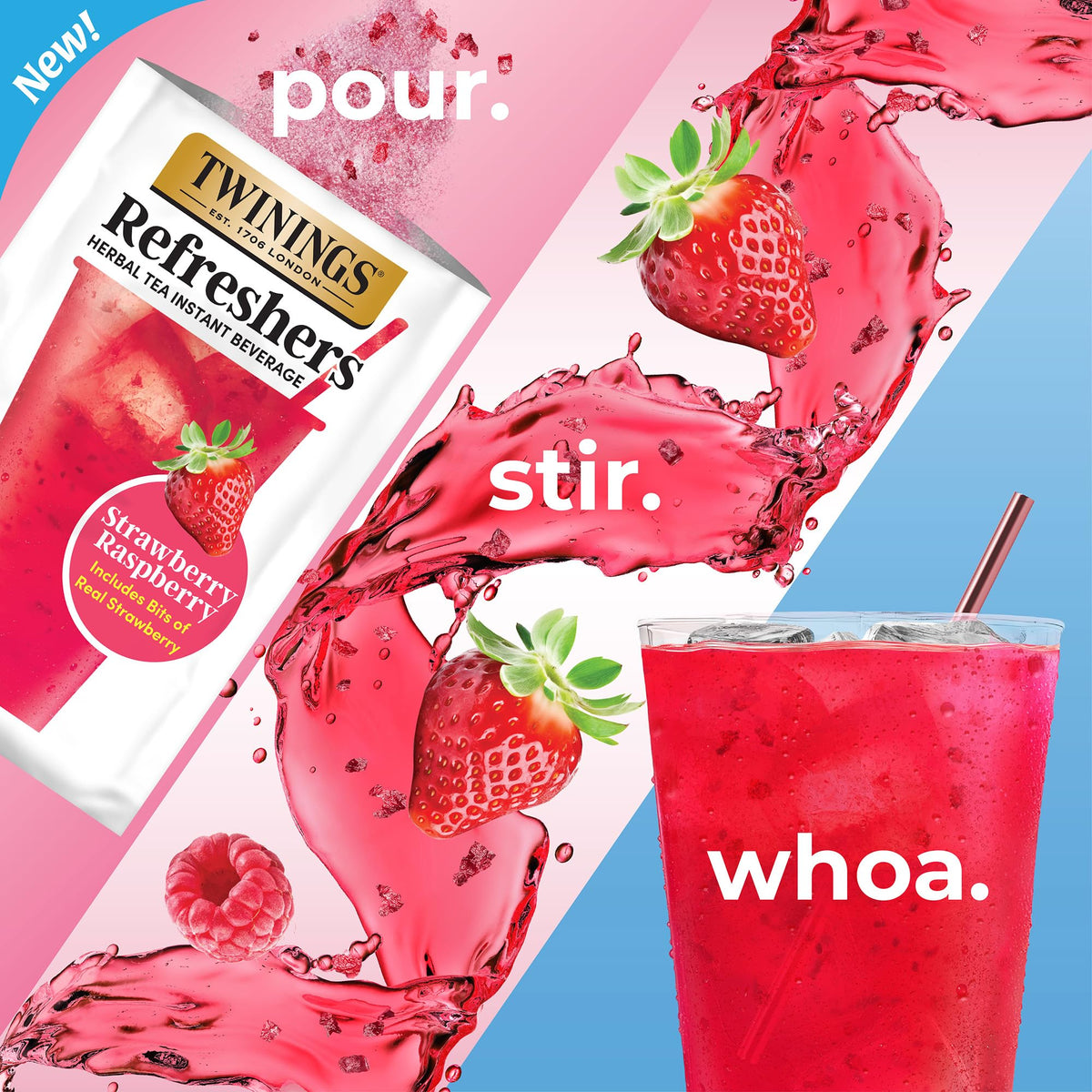 Twinings Strawberry Raspberry Refreshers – Café-Style, Naturally Caffeine-Free Herbal Tea, 30 Packets