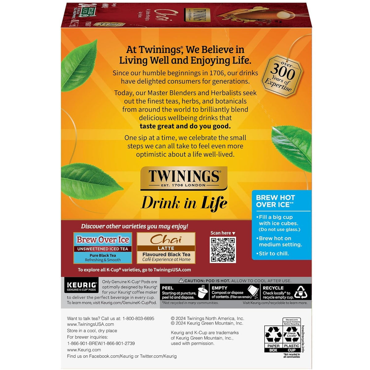 Twinings Chai Black Tea K-Cup Pods (Pack of 2, 48 Count) – Hot or Iced