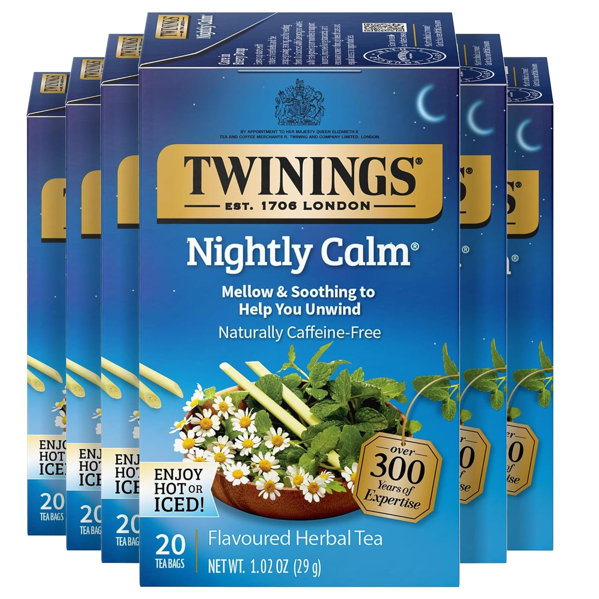 Twinings Nightly Calm Herbal Tea - Caffeine Free Spearmint & Lemongrass, 120 Tea Bags (Pack of 6)