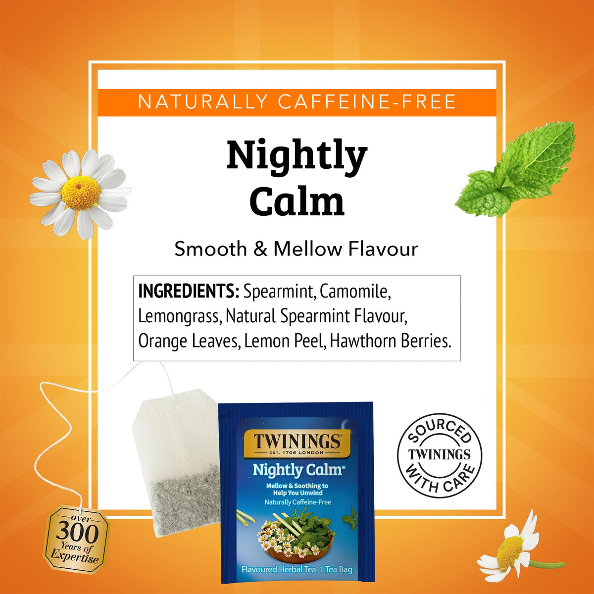 Twinings Nightly Calm Herbal Tea - Caffeine Free Spearmint & Lemongrass, 120 Tea Bags (Pack of 6)