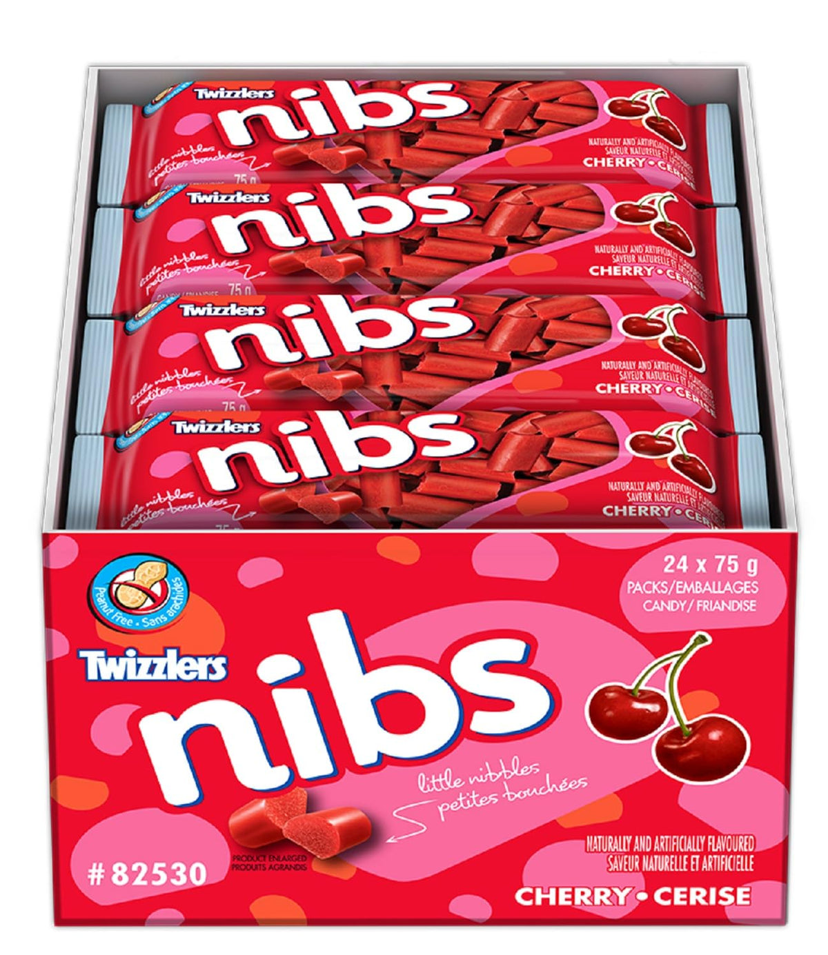 Twizzlers Licorice Cherry Nibs – 24 Bags (75g each) Imported from Canada