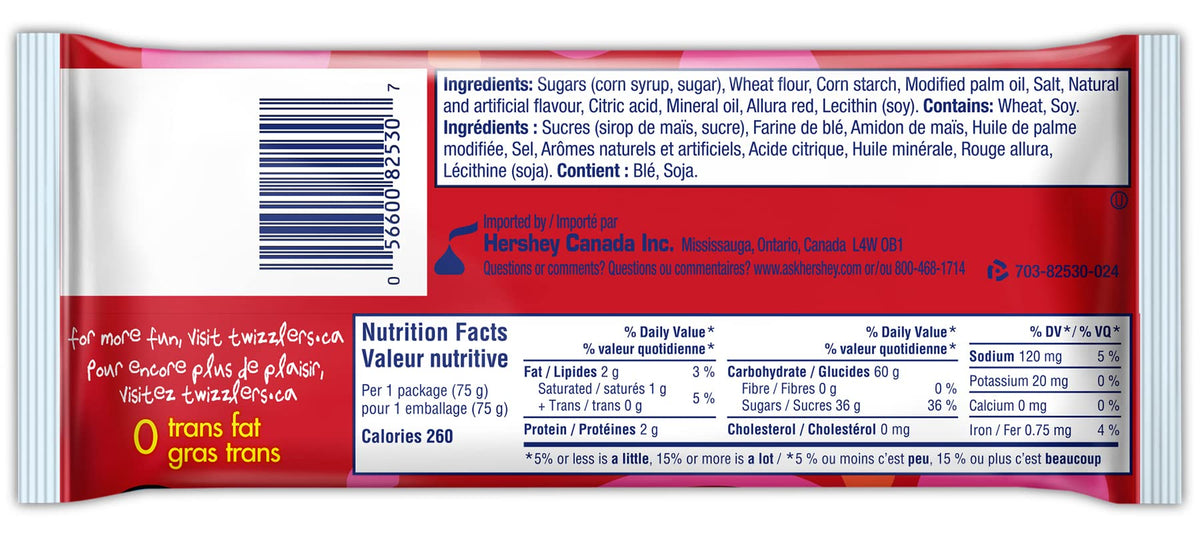 Twizzlers Licorice Cherry Nibs – 24 Bags (75g each) Imported from Canada